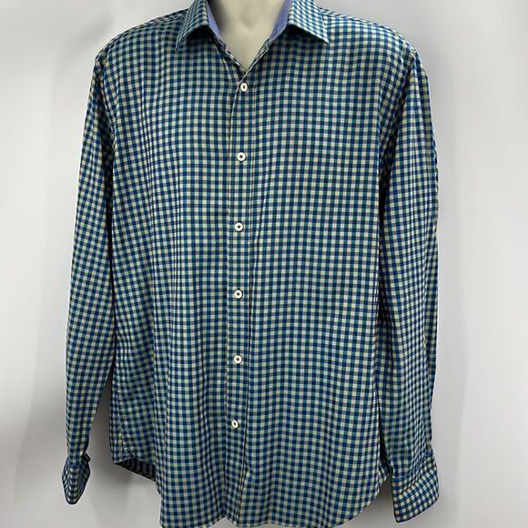 Bugatchi Uomo men’s long sleeve cotton Buffalo check shirt - Picture 2 of 5
